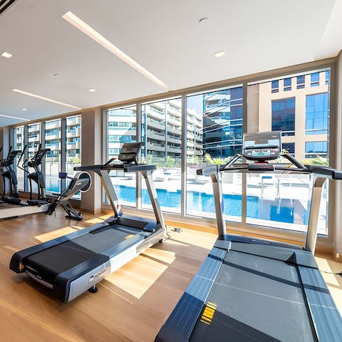 Keep on top of your fitness routine at the on-site gym