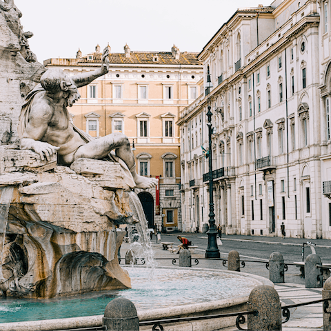 Head to the historic Piazza Navona, a seven-minute walk away