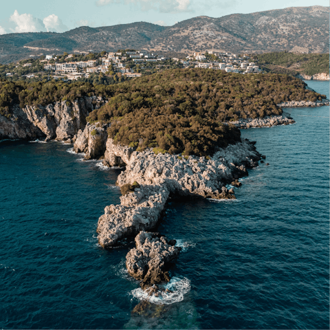 Explore the rugged coastline of Sivota