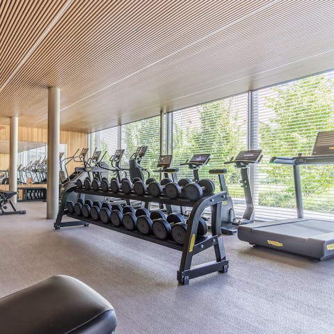 Work up a sweat in the building's gym before heading out