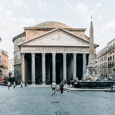 Gaze at the breathtaking antiquity of the Pantheon, which is just a twenty-five minute Metro ride away