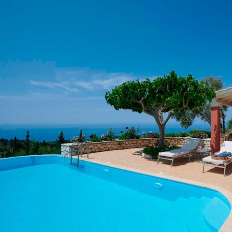Look out across the Ionian Sea from your private pool