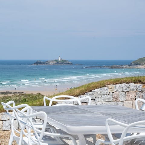 Soak up views of Godrevy Lighthouse as you nurse your morning coffee