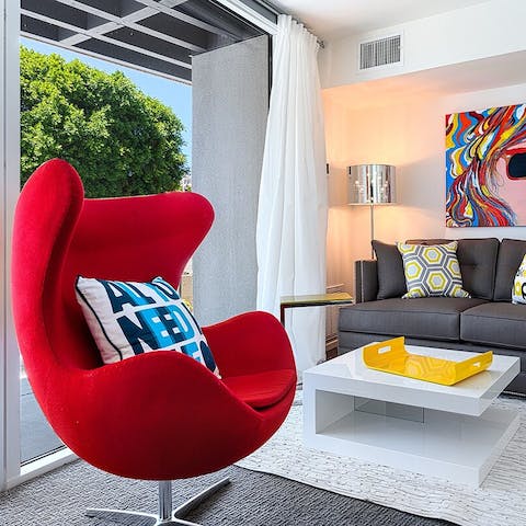 Hang out in the funky living space after a busy day exploring
