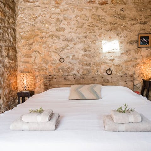 Get a great night's sleep in the rustic stone-walled rooms