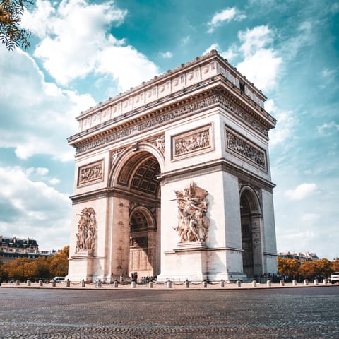 Visit the iconic Arc de Triomphe, a ten-minute walk away