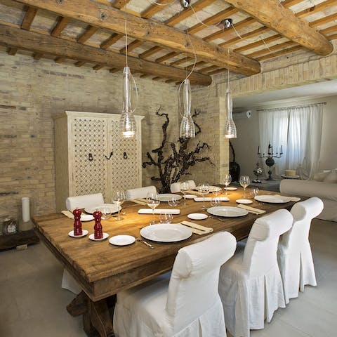 Gather for an Italian feast in the rustic dining room