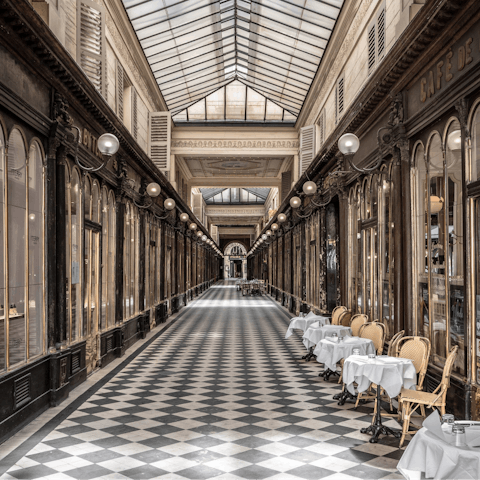 Enjoy a day of upscale shopping and fine-dining at Galerie Lafayette Haussmann – a four-minute walk away