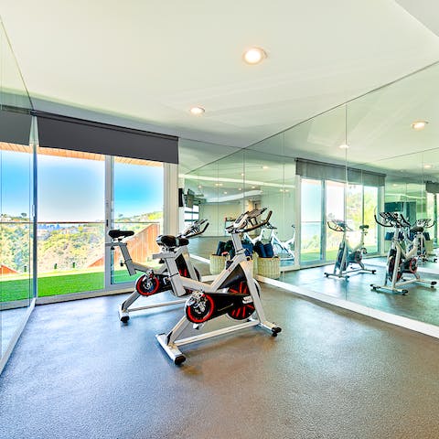 Work up a sweat in the private indoor gym before cooling off in the pool