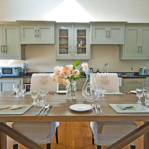 Eat together in the country-chic dining space