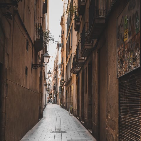 Wander the alleys of the Gothic Quarter, twenty minutes on foot from your door