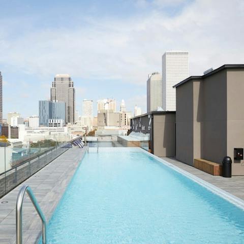 Take in skyline views over the city as you swim lengths