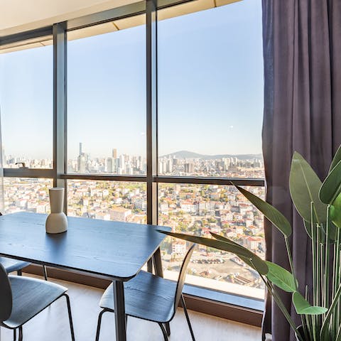 Enjoy dinner with a view on the thirty-fifth floor of this modern block