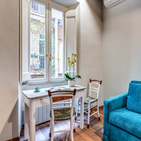 Pen your thoughts at the window-side table