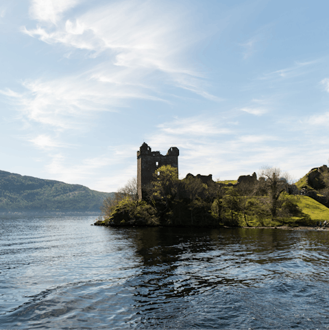 Marvel at Loch Ness from Drumnadrochit, a twenty-minute drive away