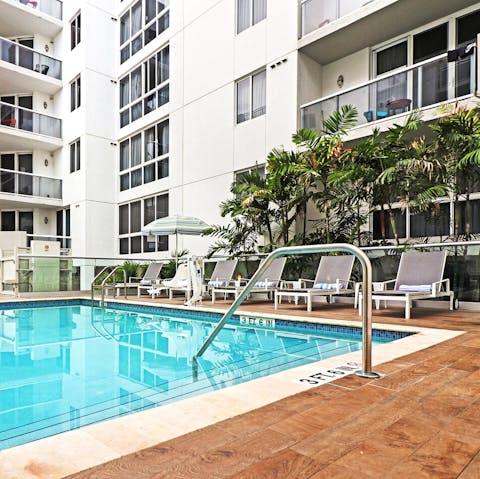 Go for a dip in the building's outdoor pool