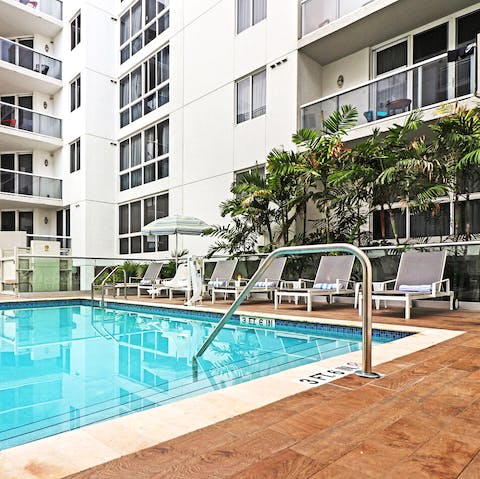 Go for a dip in the building's outdoor pool