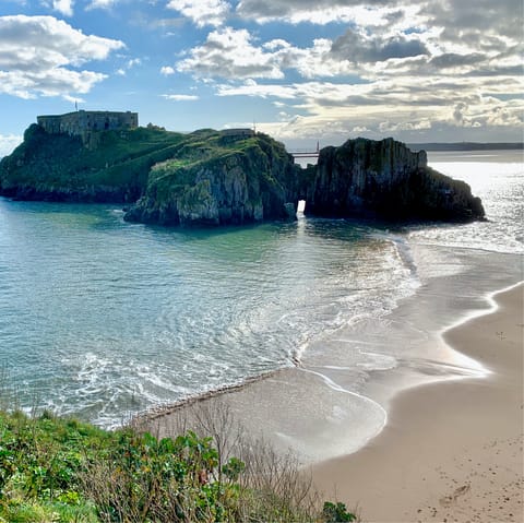 Spend an afternoon relaxing on Tenby Beach, a five-minute walk away