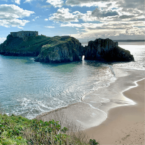 Spend an afternoon relaxing on Tenby Beach, a five-minute walk away