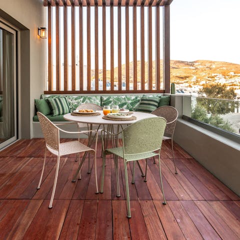 Enjoy breakfast alfresco with a view when you sit out on the balcony