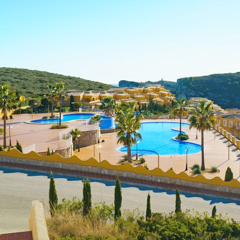 Take a dip in one of the communal swimming pools