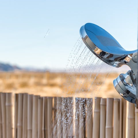 Feel refreshed after cooling down in an outdoor shower
