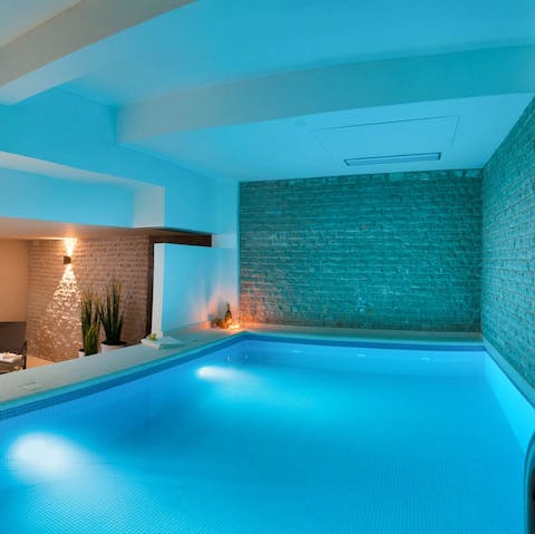 Plunge into the indoor pool after pampering yourself with spa treatments