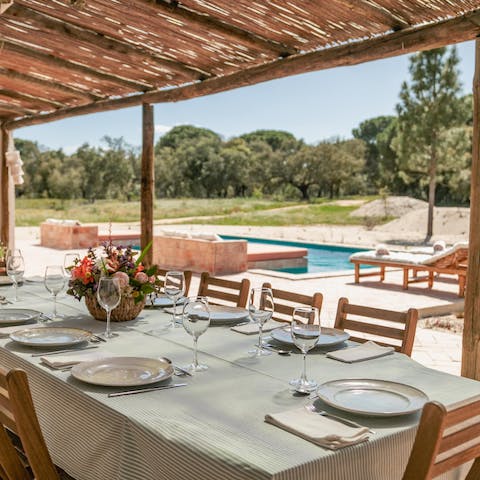 Gather around the outdoor dining table for barbecue feasts of grilled local produce