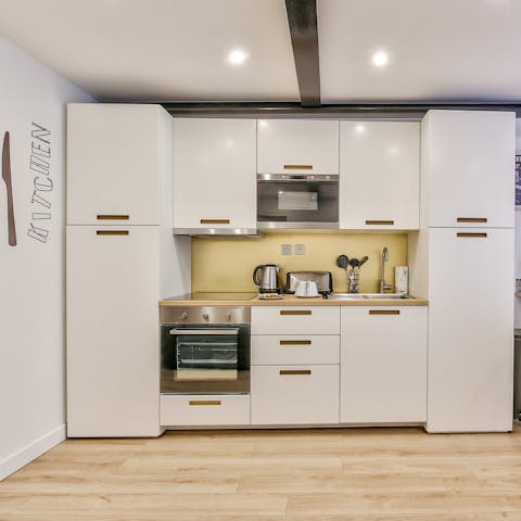 Rustle up a delicious breakfast in the sleek kitchen before heading out to explore