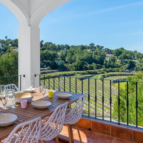 Dine alfresco on the balcony with stunning views of the countryside