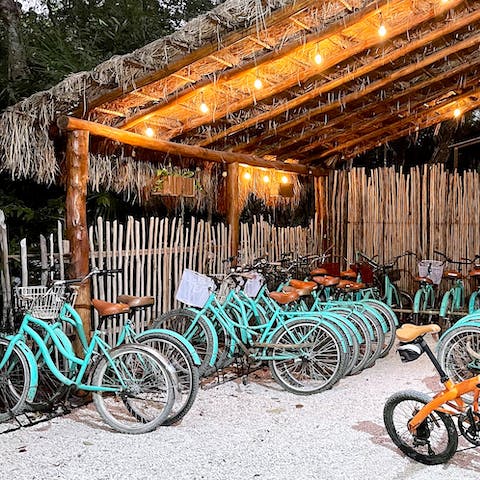 Hire bikes and make your way to the nearby beaches – a short ride away