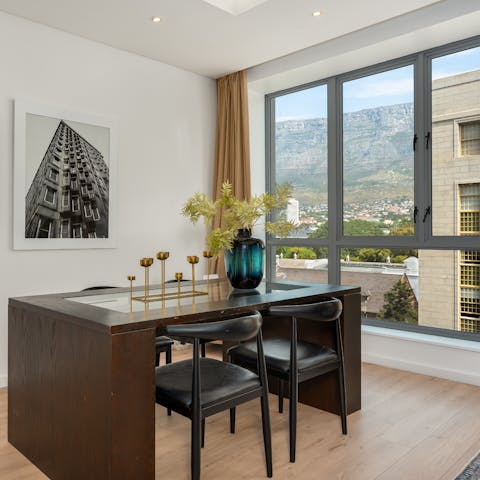 Enjoy a meal with mountain views in your own dining room
