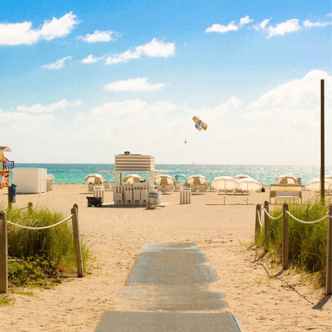 Step onto the sands of Miami Beach, just a five-minute walk away