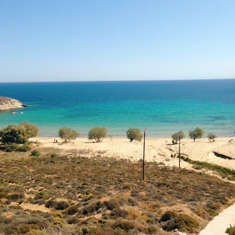 Walk to Kavos or Pefki beach, both a two-minute stroll away