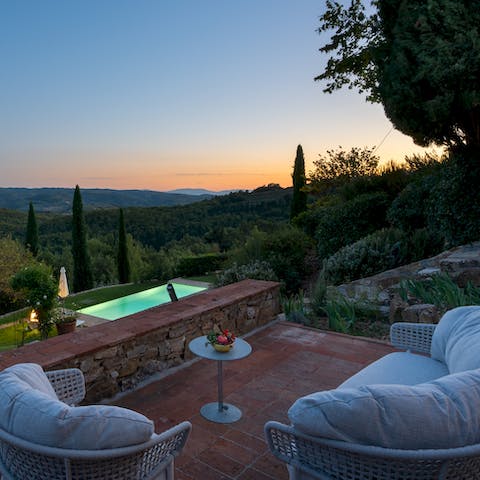 Open a bottle of wine and catch sunset from the terrace