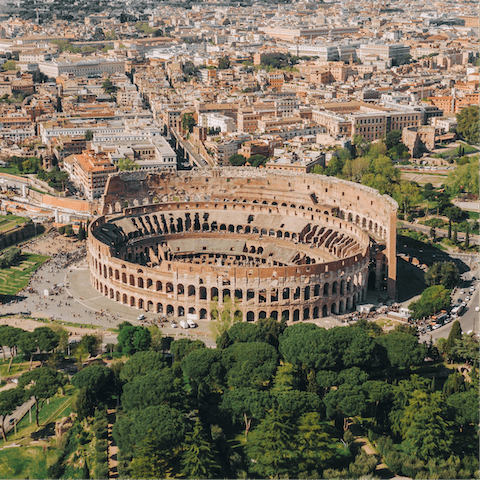 Feel like a Roman gladiator at the Colosseum, about a twenty-minute walk away