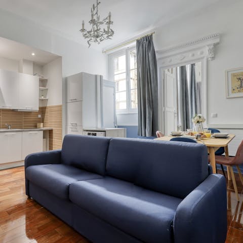 Sit back and relax on the sofa with a glass of Burgundy wine