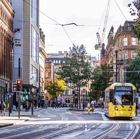 Walk into the bustling heart of modern Manchester, just minutes away