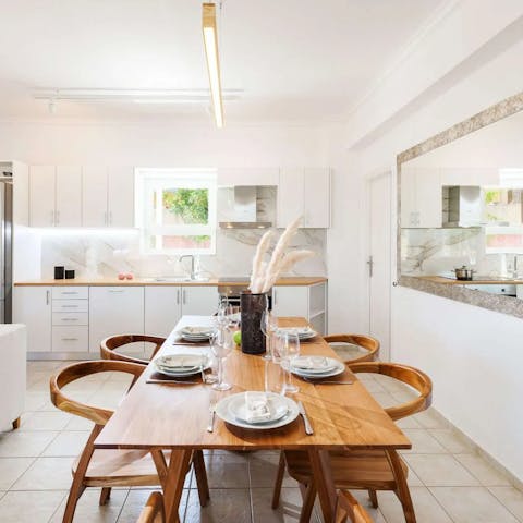 Rustle up a Greek feast to enjoy in the stylish dining area