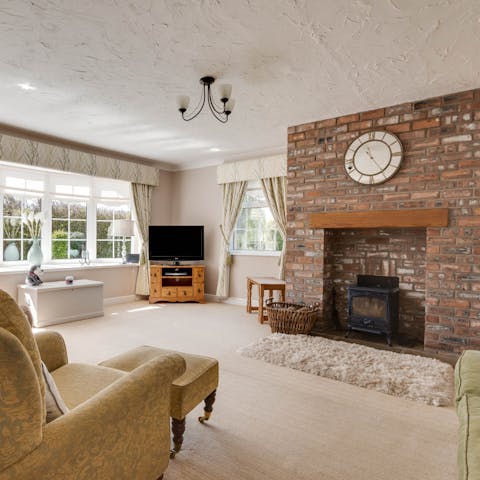 Get toasty and warm besides the crackling flames in the wood-burning stove