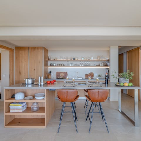 Gather around the kitchen island and enjoy a breakfast before heading out