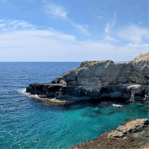 Explore the coves and caves that line the Puglian coastline around half a kilometre away