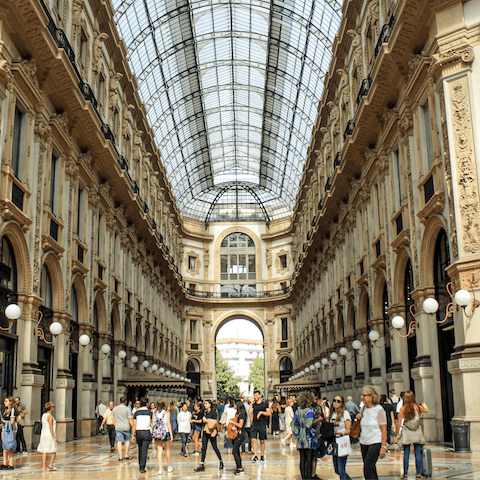 Indulge in a spot of shopping at Galleria Vittorio Emanuele II, a twenty-five minute walk away