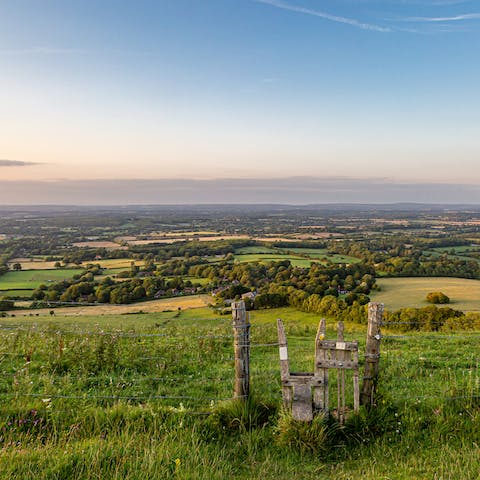 Hike the country trails and hillside walks of the South Downs, a five-minute drive