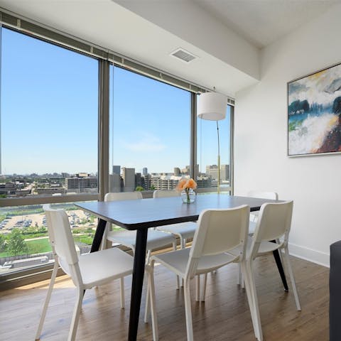 Enjoy lunch with skyline views of the city