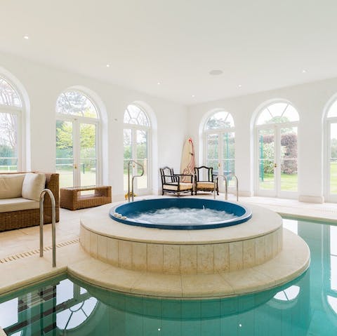 Soak in the bubbling indoor Jacuzzi, for private use by your group and the host's family only