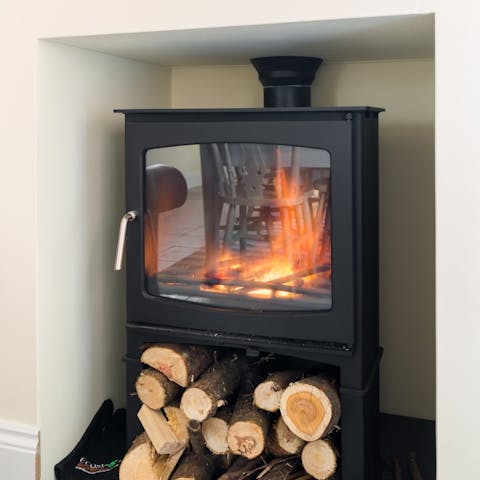 Fire up the wood burner on cool winter evenings 