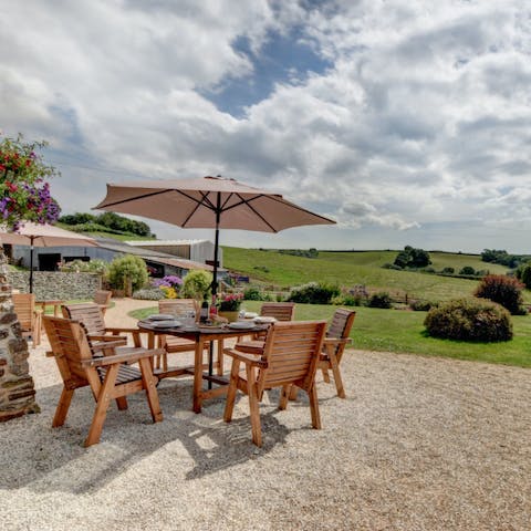 Enjoy a spot of afternoon tea looking out over the rolling hills