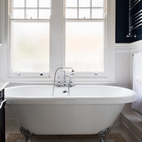 Soak your cares away after a busy day in the freestanding tub