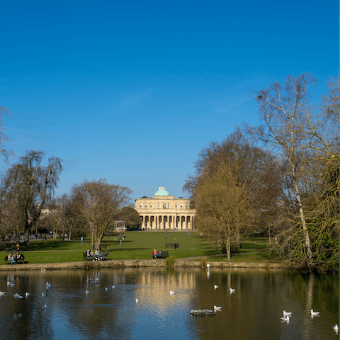 Stroll to Pittville Park, home to the Pump Room and a boating lake
